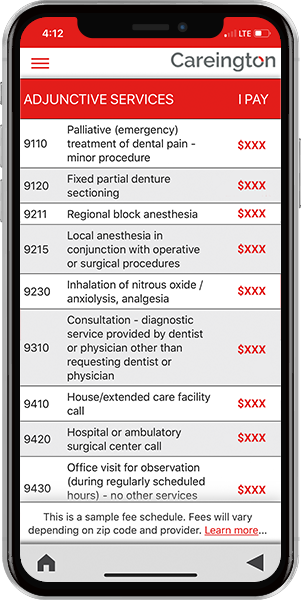 Careington Mobile App Fee Schedule Lookup